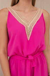 Short jumpsuit with decorative lace 59100 - 18 / – Fuchsia цвет / color | Lexline Fashion