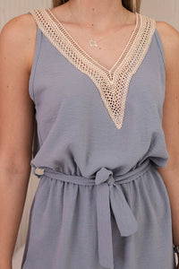 Short jumpsuit with decorative lace 59100 - 18 / – Gray цвет / color | Lexline Fashion