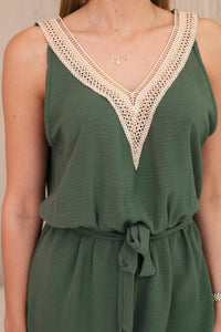 Short jumpsuit with decorative lace 59100 - 18 / – Khaki цвет / color | Lexline Fashion