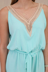 Short jumpsuit with decorative lace 59100 - 18 / – Mint || Light цвет / color | Lexline Fashion