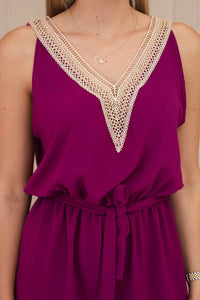 Short jumpsuit with decorative lace 59100 - 18 / – Plum цвет / color | Lexline Fashion