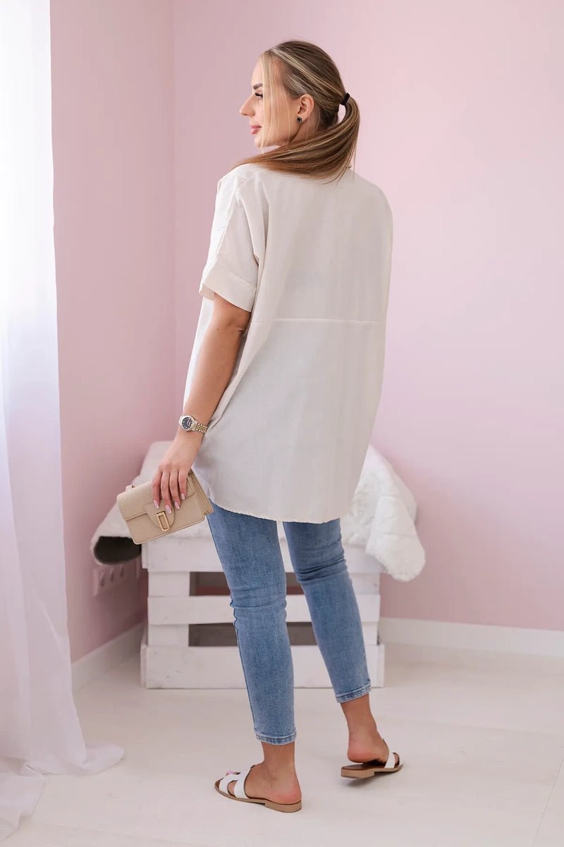 Short - sleeved cotton shirt 9812 / – Beige цвет / color | Lexline Fashion