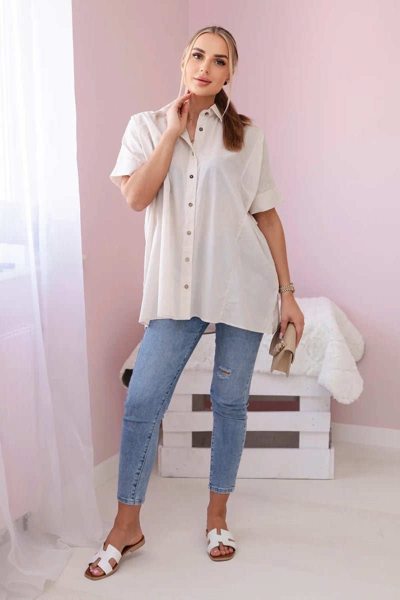 Short - sleeved cotton shirt 9812 / – Beige цвет / color | Lexline Fashion