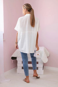 Short - sleeved cotton shirt 9812 / – Ecru цвет / color | Lexline Fashion
