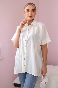 Short - sleeved cotton shirt 9812 / – Ecru цвет / color | Lexline Fashion
