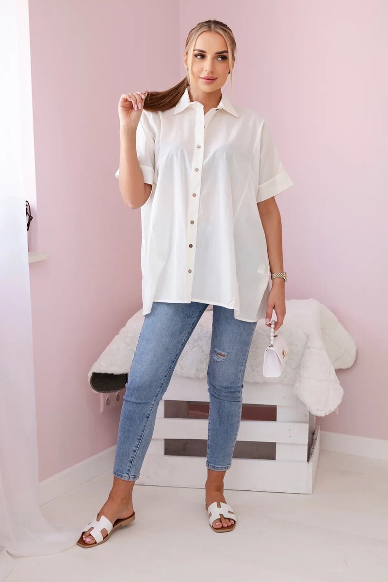Short - sleeved cotton shirt 9812 / – Ecru цвет / color | Lexline Fashion
