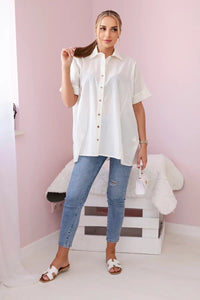 Short - sleeved cotton shirt 9812 / – Ecru цвет / color | Lexline Fashion