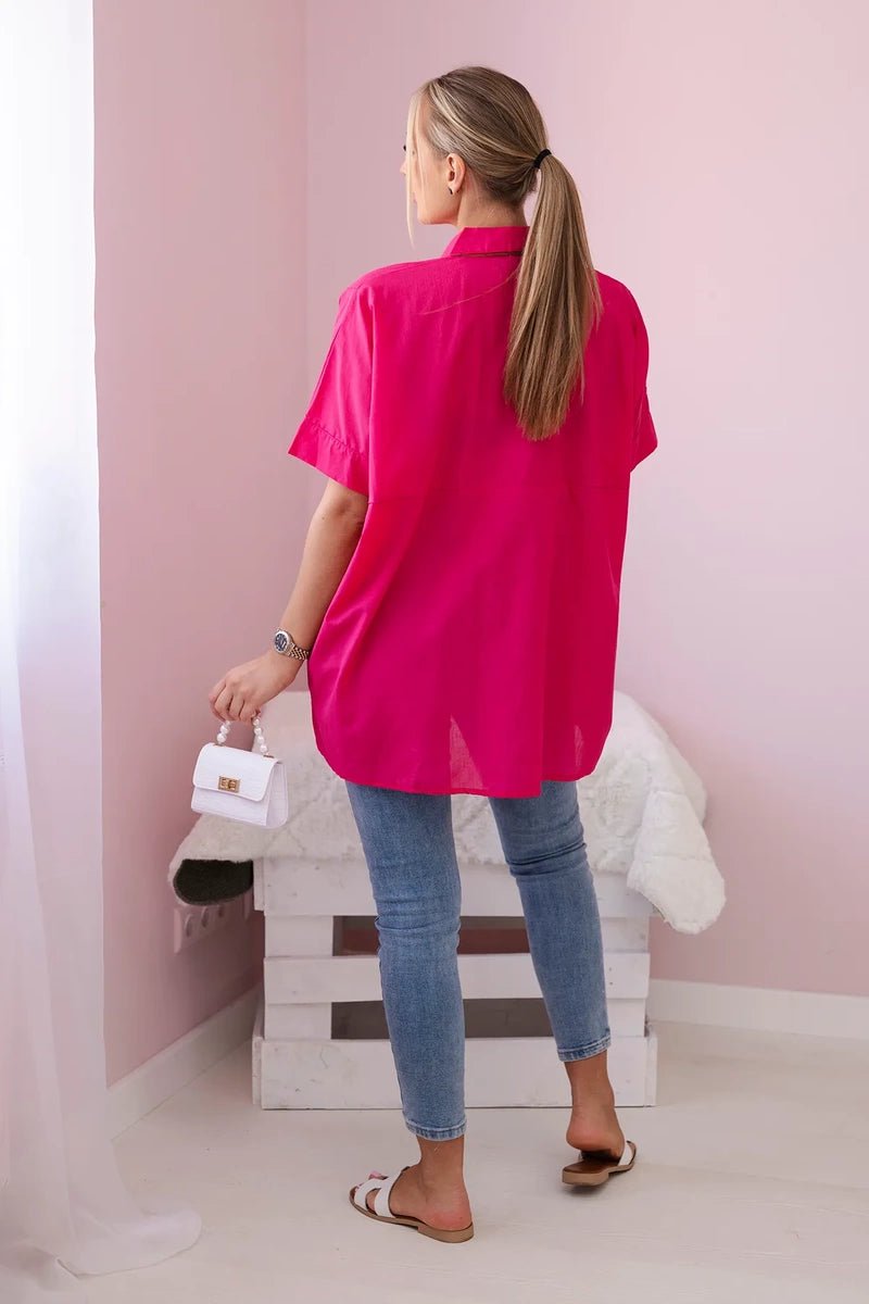 Short - sleeved cotton shirt 9812 / – Fuchsia цвет / color | Lexline Fashion