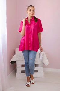 Short - sleeved cotton shirt 9812 / – Fuchsia цвет / color | Lexline Fashion