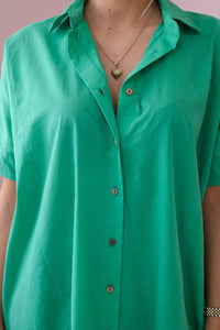 Short - sleeved cotton shirt 9812 / – Green цвет / color | Lexline Fashion
