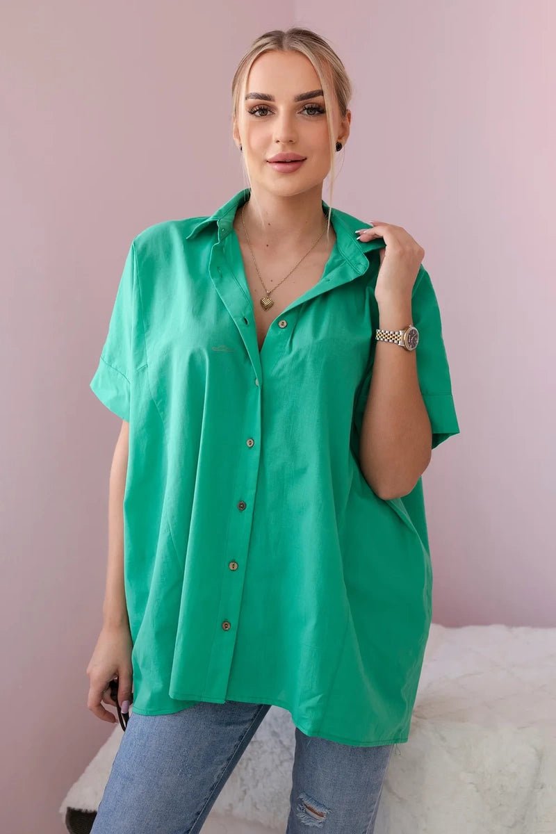 Short - sleeved cotton shirt 9812 / – Green цвет / color | Lexline Fashion