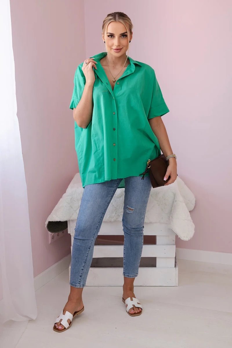 Short - sleeved cotton shirt 9812 / – Green цвет / color | Lexline Fashion