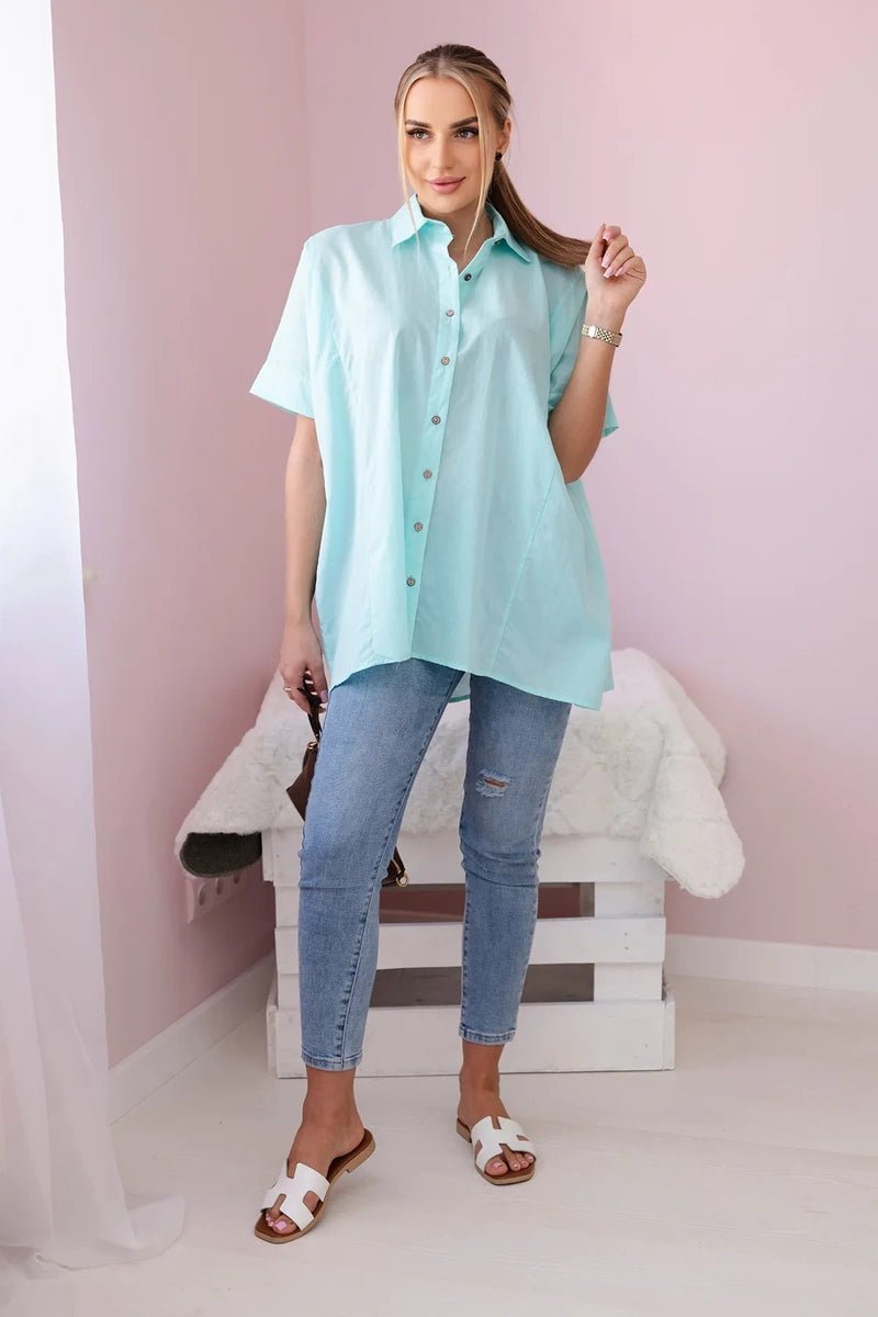 Short - sleeved cotton shirt 9812 / – Mint цвет / color | Lexline Fashion