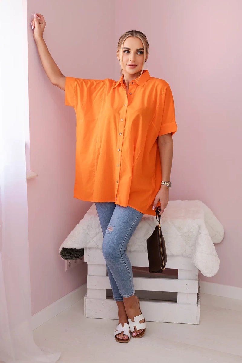 Short - sleeved cotton shirt 9812 / – Orange цвет / color | Lexline Fashion