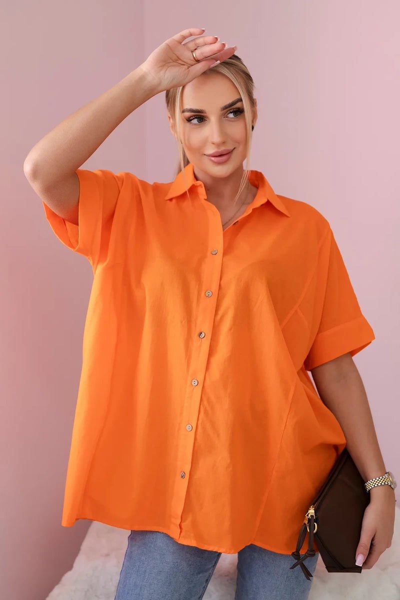 Short - sleeved cotton shirt 9812 / – Orange цвет / color | Lexline Fashion