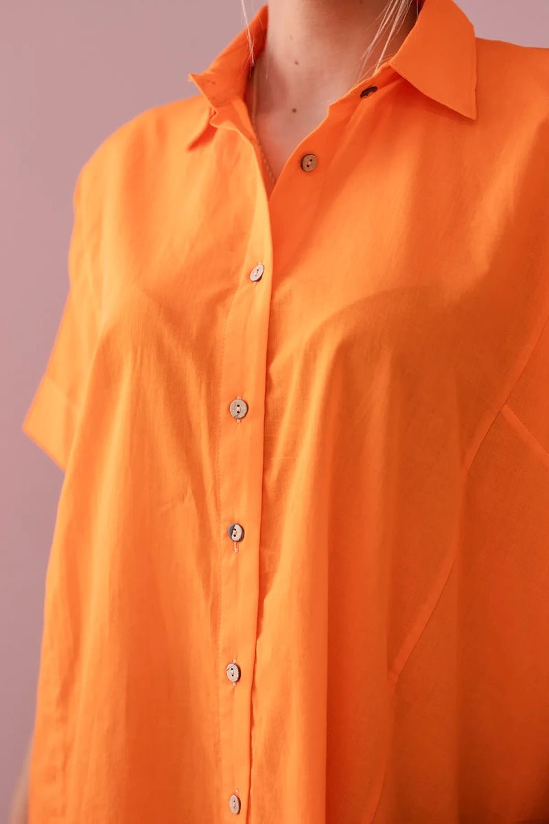 Short - sleeved cotton shirt 9812 / – Orange цвет / color | Lexline Fashion