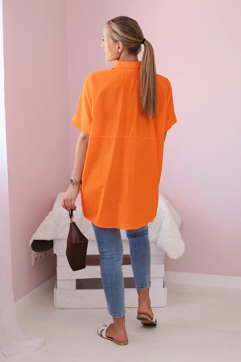 Short - sleeved cotton shirt 9812 / – Orange цвет / color | Lexline Fashion