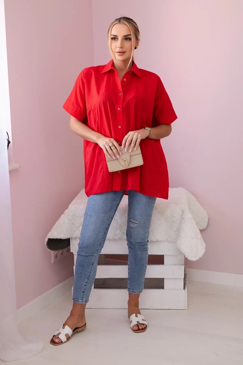 Short - sleeved cotton shirt 9812 / – Red цвет / color | Lexline Fashion