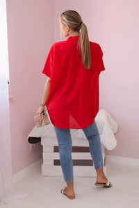 Short - sleeved cotton shirt 9812 / – Red цвет / color | Lexline Fashion