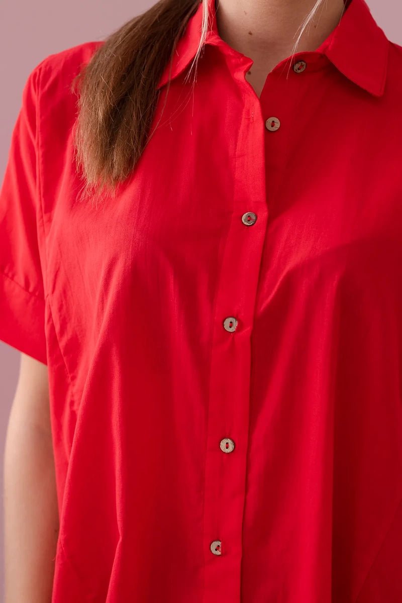 Short - sleeved cotton shirt 9812 / – Red цвет / color | Lexline Fashion