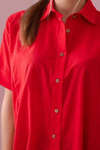 Short - sleeved cotton shirt 9812 / – Red цвет / color | Lexline Fashion