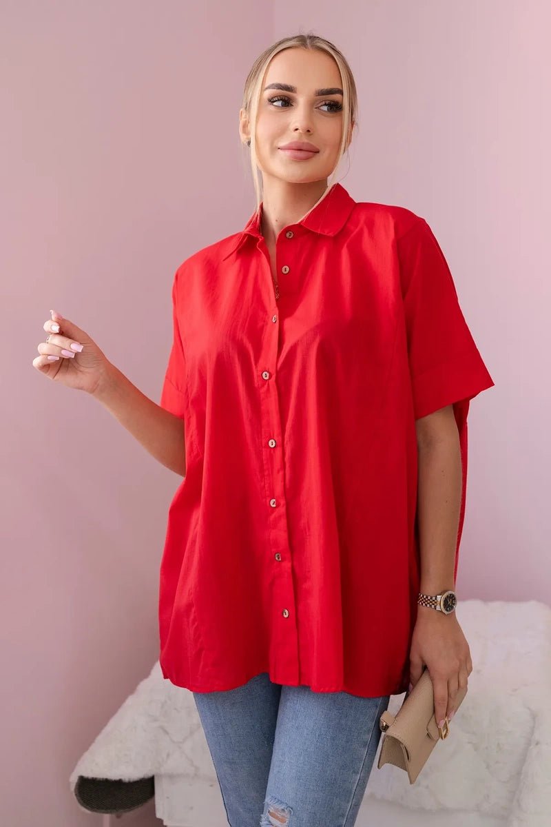 Short - sleeved cotton shirt 9812 / – Red цвет / color | Lexline Fashion