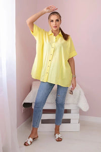 Short - sleeved cotton shirt 9812 / – Yellow цвет / color | Lexline Fashion