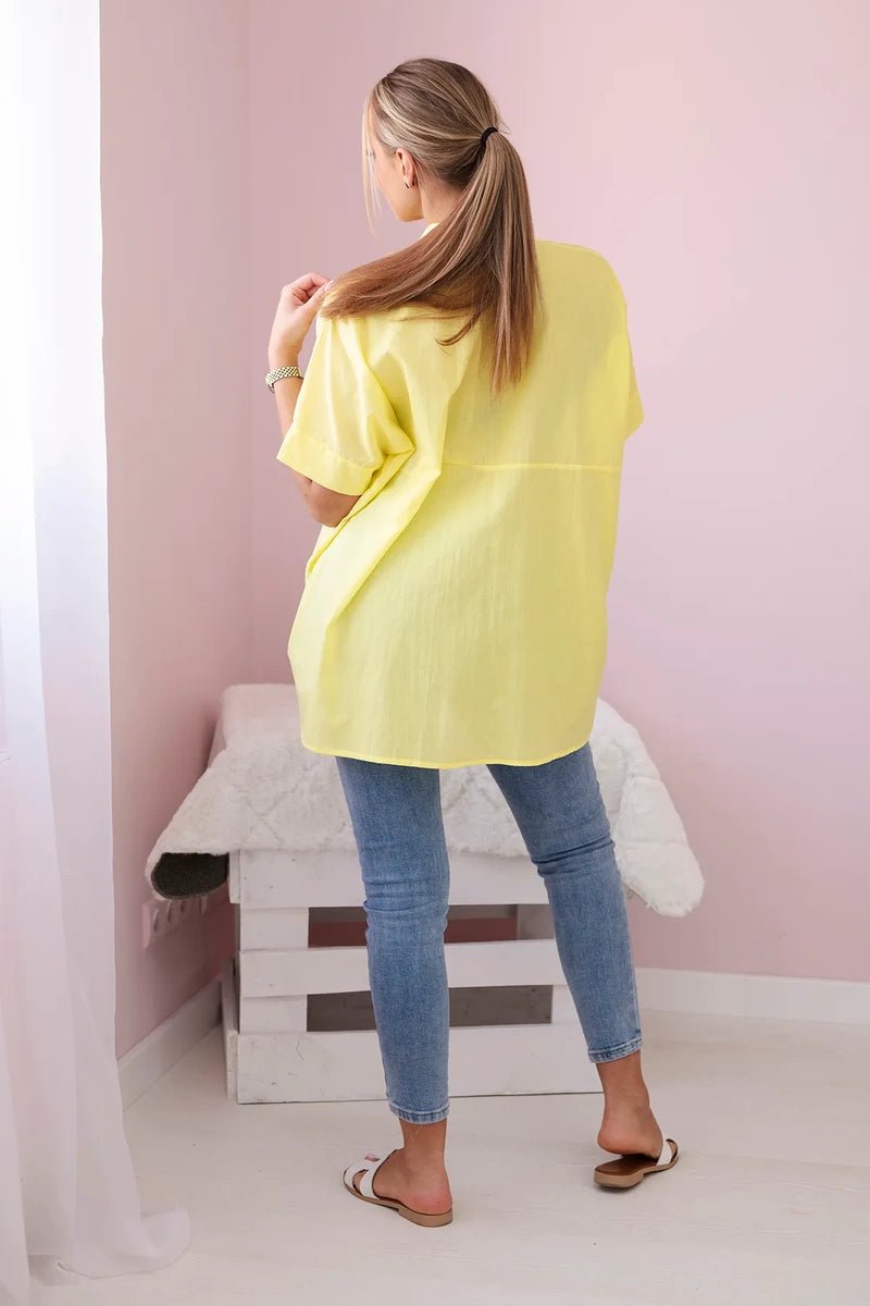 Short - sleeved cotton shirt 9812 / – Yellow цвет / color | Lexline Fashion