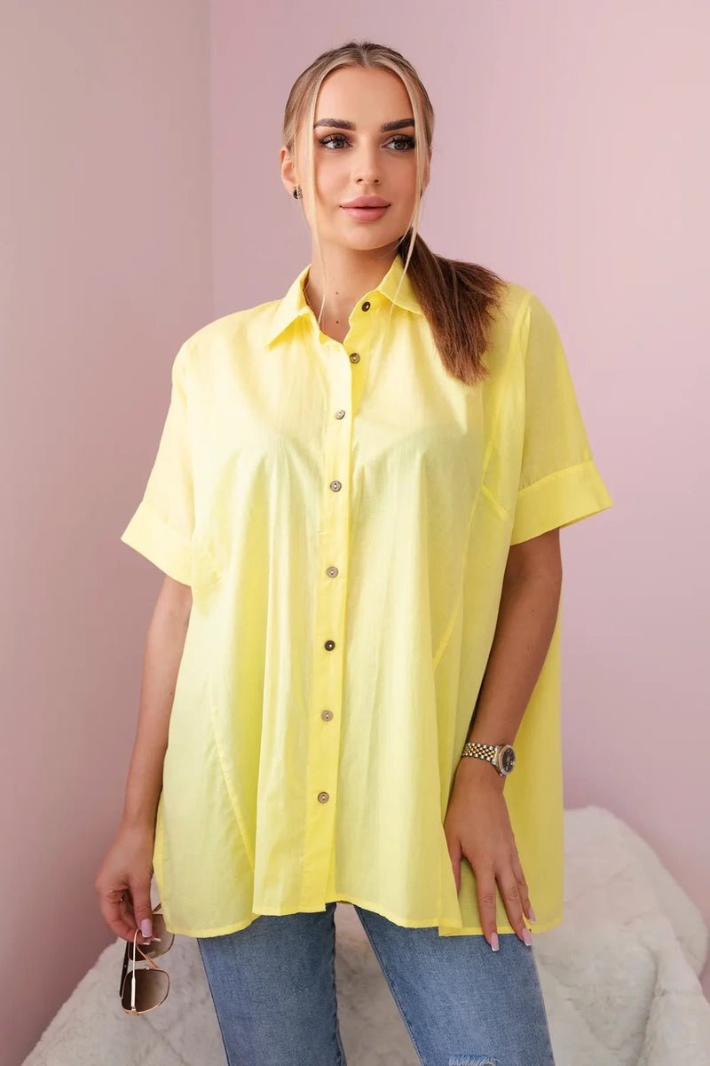 Short - sleeved cotton shirt 9812 / – Yellow цвет / color | Lexline Fashion