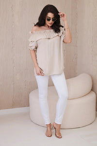 Spanish blouse with a decorative frill IT - 28 / – Beige цвет / color | Lexline Fashion