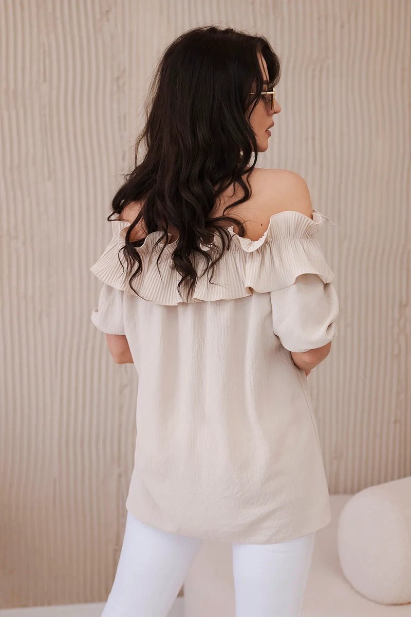 Spanish blouse with a decorative frill IT - 28 / – Beige цвет / color | Lexline Fashion