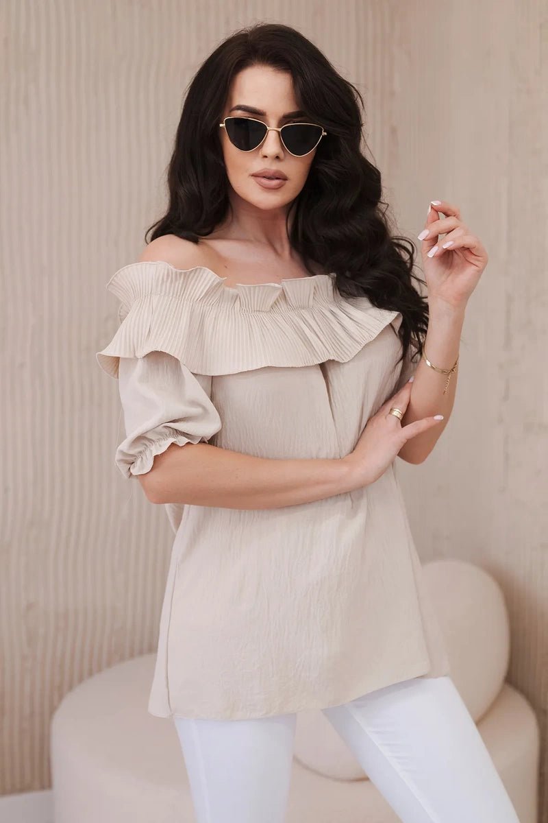 Spanish blouse with a decorative frill IT - 28 / – Beige цвет / color | Lexline Fashion
