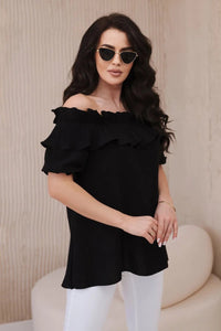Spanish blouse with a decorative frill IT - 28 / – Black цвет / color | Lexline Fashion