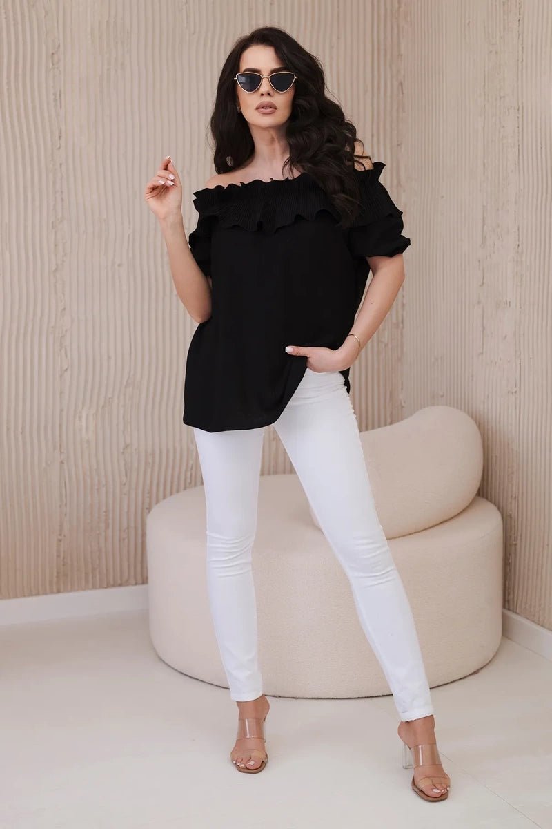 Spanish blouse with a decorative frill IT - 28 / – Black цвет / color | Lexline Fashion