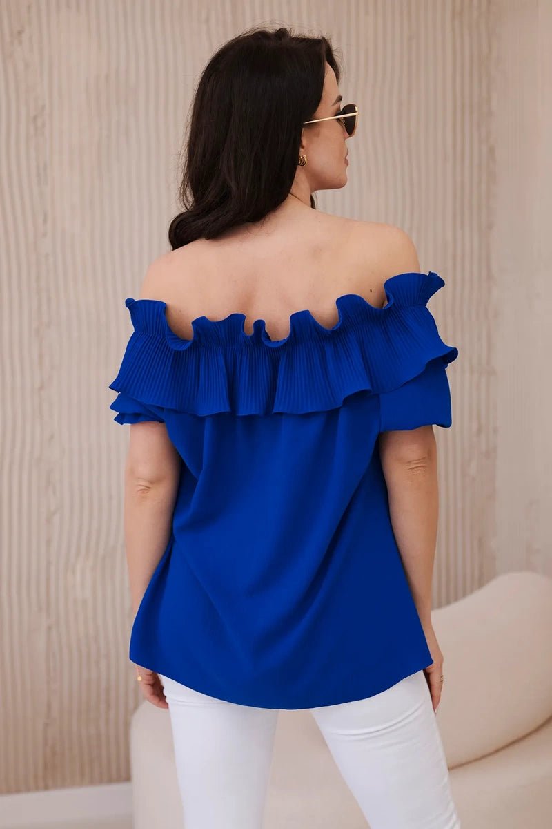 Spanish blouse with a decorative frill IT - 28 / – Blue cornflower цвет / color | Lexline Fashion