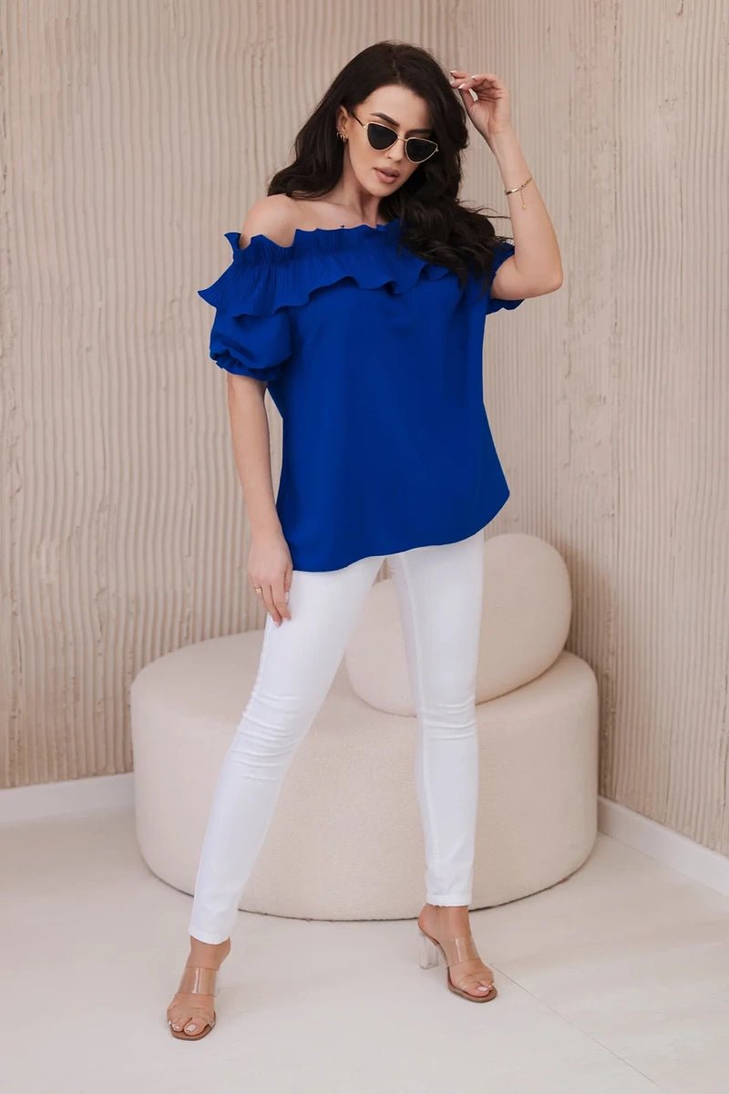 Spanish blouse with a decorative frill IT - 28 / – Blue cornflower цвет / color | Lexline Fashion