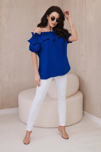 Spanish blouse with a decorative frill IT - 28 / – Blue cornflower цвет / color | Lexline Fashion