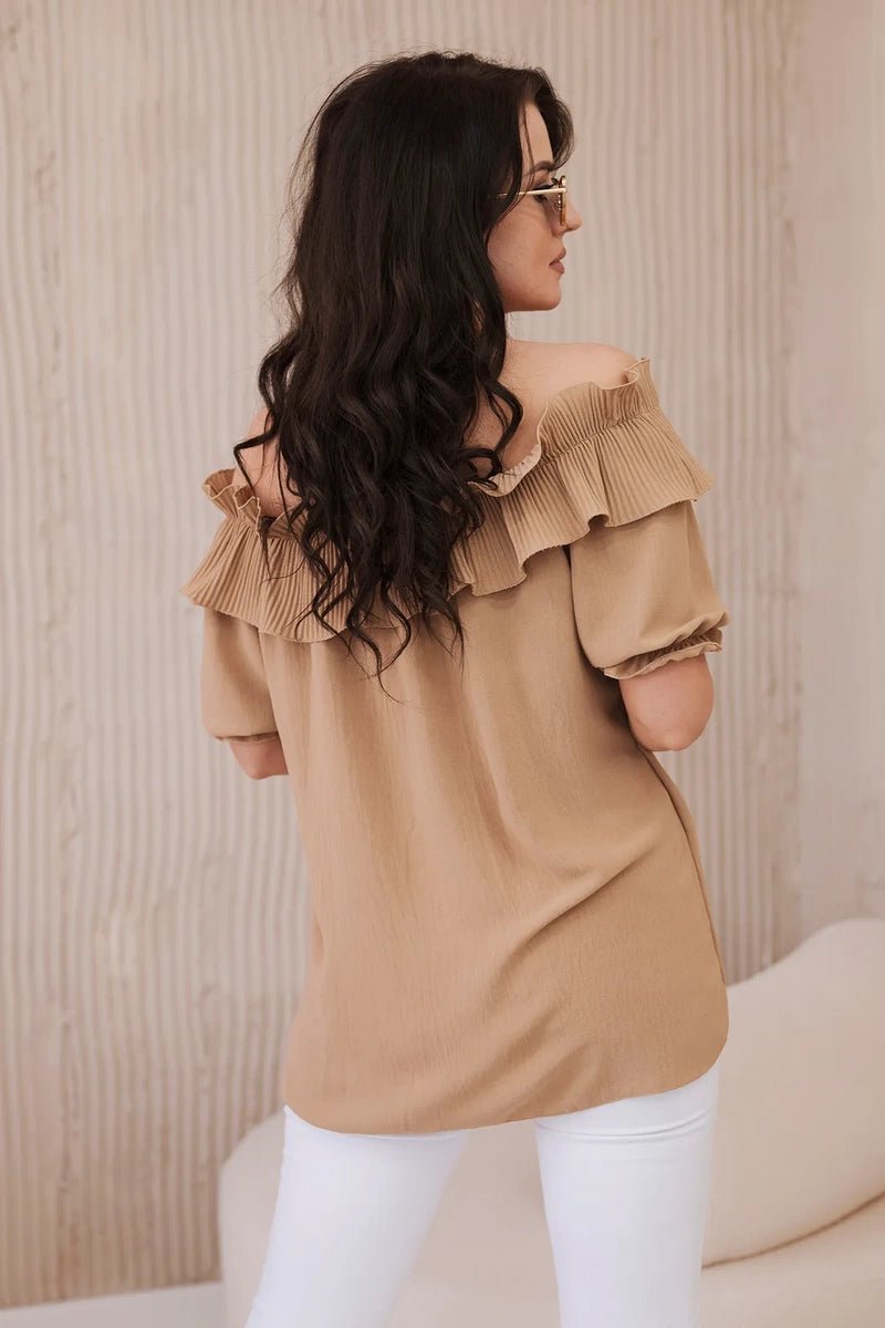 Spanish blouse with a decorative frill IT - 28 / – Camel цвет / color | Lexline Fashion