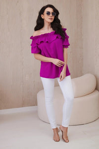 Spanish blouse with a decorative frill IT - 28 / – Dark || purple цвет / color | Lexline Fashion