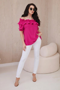 Spanish blouse with a decorative frill IT - 28 / – Fuchsia цвет / color | Lexline Fashion