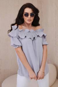 Spanish blouse with a decorative frill IT - 28 / – Gray цвет / color | Lexline Fashion