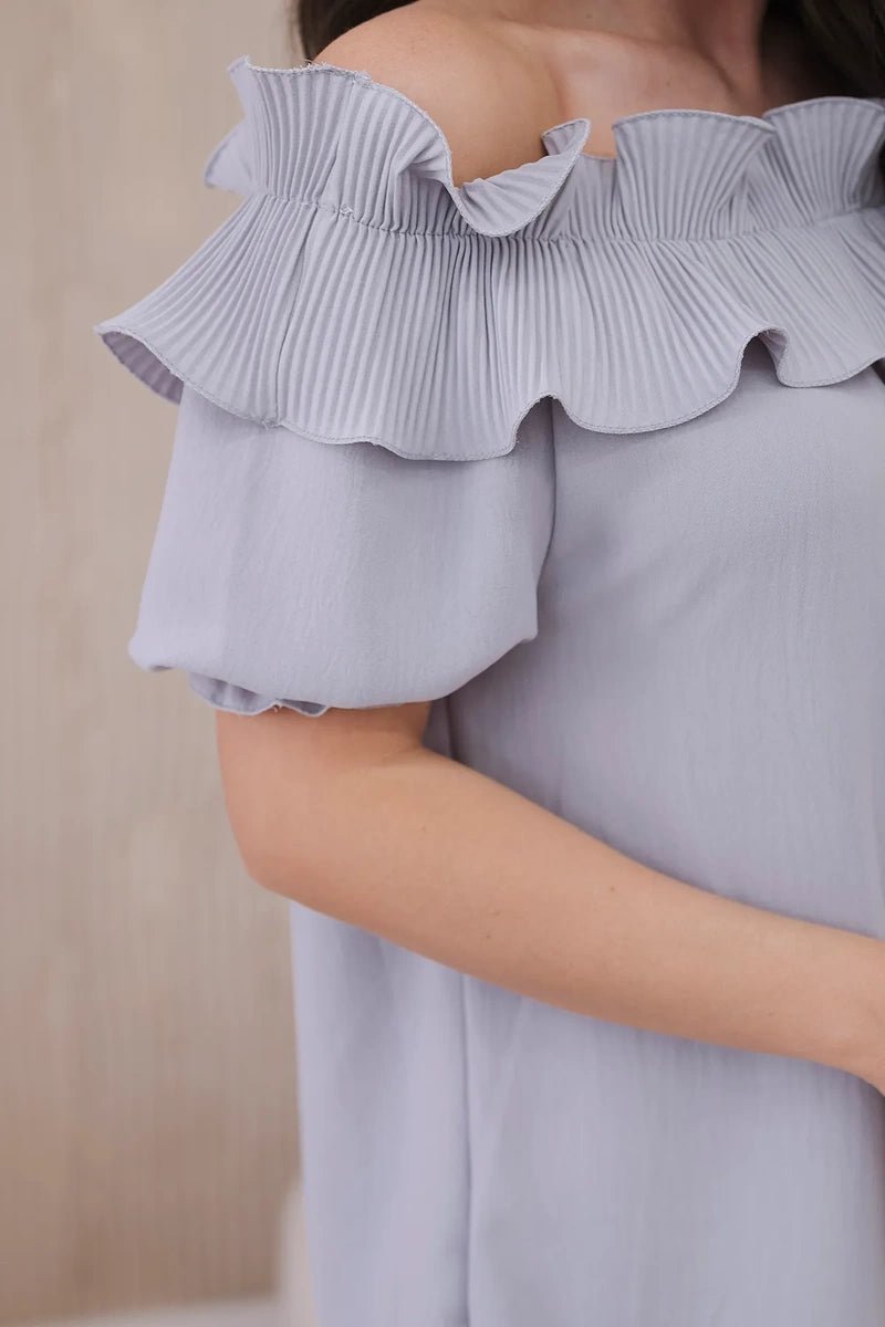 Spanish blouse with a decorative frill IT - 28 / – Gray цвет / color | Lexline Fashion