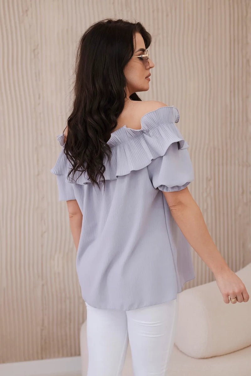 Spanish blouse with a decorative frill IT - 28 / – Gray цвет / color | Lexline Fashion