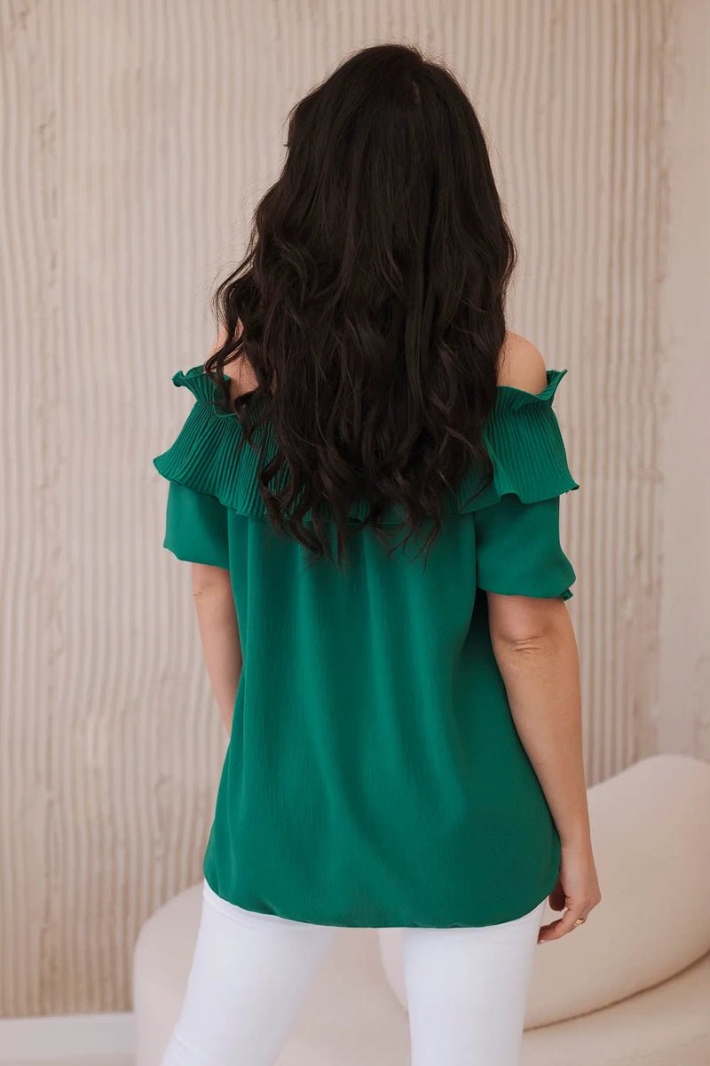 Spanish blouse with a decorative frill IT - 28 / – Green цвет / color | Lexline Fashion