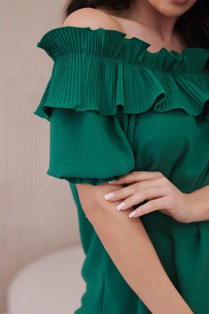 Spanish blouse with a decorative frill IT - 28 / – Green цвет / color | Lexline Fashion