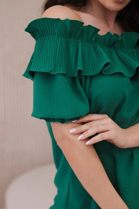 Spanish blouse with a decorative frill IT - 28 / – Green цвет / color | Lexline Fashion