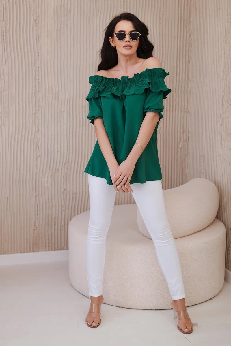 Spanish blouse with a decorative frill IT - 28 / – Green цвет / color | Lexline Fashion