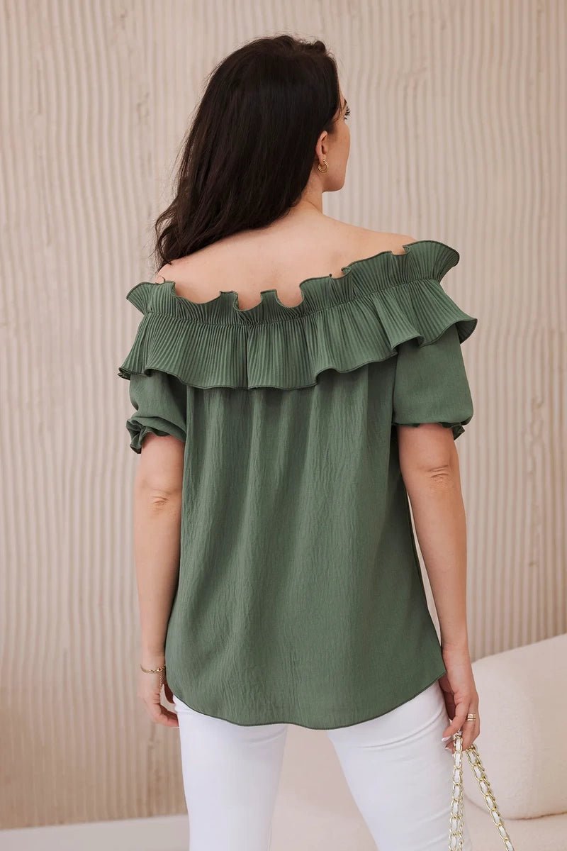 Spanish blouse with a decorative frill IT - 28 / – Khaki цвет / color | Lexline Fashion