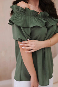 Spanish blouse with a decorative frill IT - 28 / – Khaki цвет / color | Lexline Fashion