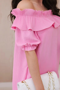 Spanish blouse with a decorative frill IT - 28 / – Light || Pink цвет / color | Lexline Fashion
